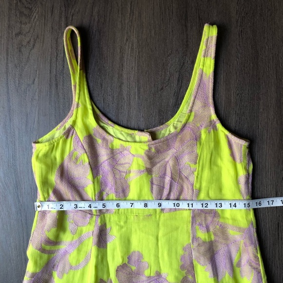 Anthropologie Akemi + Kin Citron Slip Dress Size XSP Neon Floral Embroidered - Picture 6 of 9